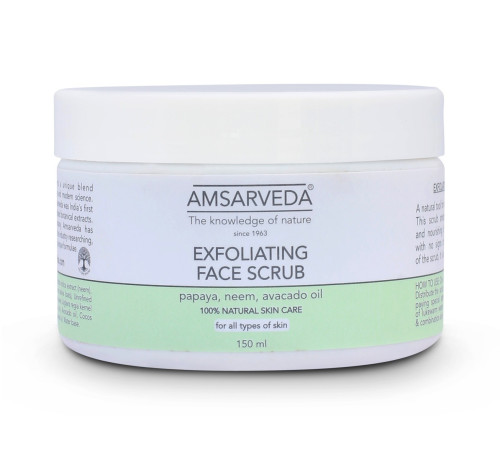 Скраб для лица с маслом авокадо и экстрактом папайи Амсарведа (Exfoliating Face Scrub Papaya, Neem, Avocado oil Amsarveda), 150 мл.