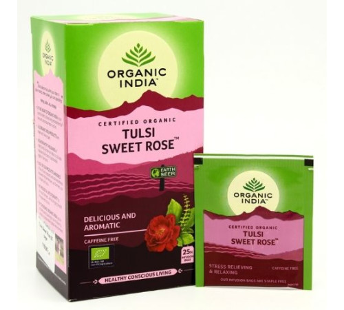 Чай Тулси Сладкая роза Органик Индия (Tulsi sweet rose Organic India), 25 пак.