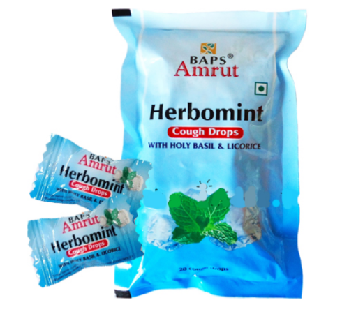 Леденцы от кашля Гербоминт с Тулси и Солодкой Бапс Амрут (Herbomint Cough Drops with Holy Basil & Licorice Baps Amrut), 20 шт.