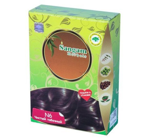 Натуральная краска для волос Чистый табачный (Коричневый) Sangam Herbals, 100 г.