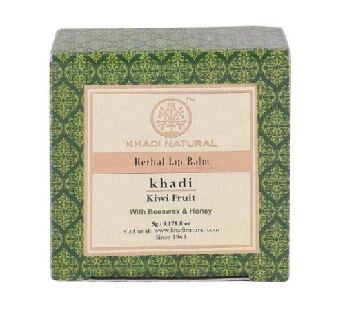 Бальзам для губ «Киви» с пчелиным воском и мёдом Кхади Натурал (Herbal Lip Balm Kiwi Fruit with Beeswax & Honey Khadi Natural), 5 г.