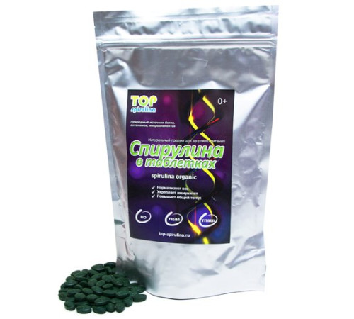 Спирулина органическая в таблетках (Organic Spirulina), 500 г.