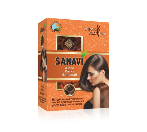 Аюрведический порошок для волос Амла+Ритха+Шикакай Санави (Sanavi), 100 г.