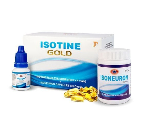 Комплекс для здоровья глаз Айсотин Голд (Isotine Gold Isotine Plus Eye Drop + Isoneuron Capsules), 4×10 мл. + 60 кап.