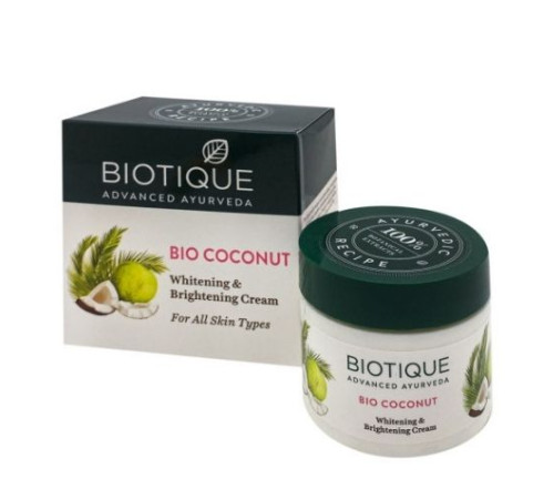 Отбеливающий и осветляющий крем для лица Био Кокос Биотик (Bio Coconut Whitening & Brightening Cream Biotique), 50 г.