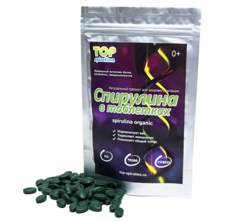 Спирулина органическая в таблетках (Organic Spirulina), 100 г.