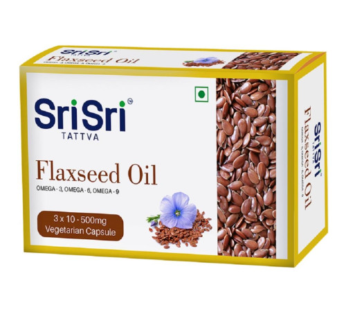 Льняное масло Шри Шри Таттва (Flaxseed oil Sri Sri Tattva), 30 вегетарианских капсул по 500 мг.